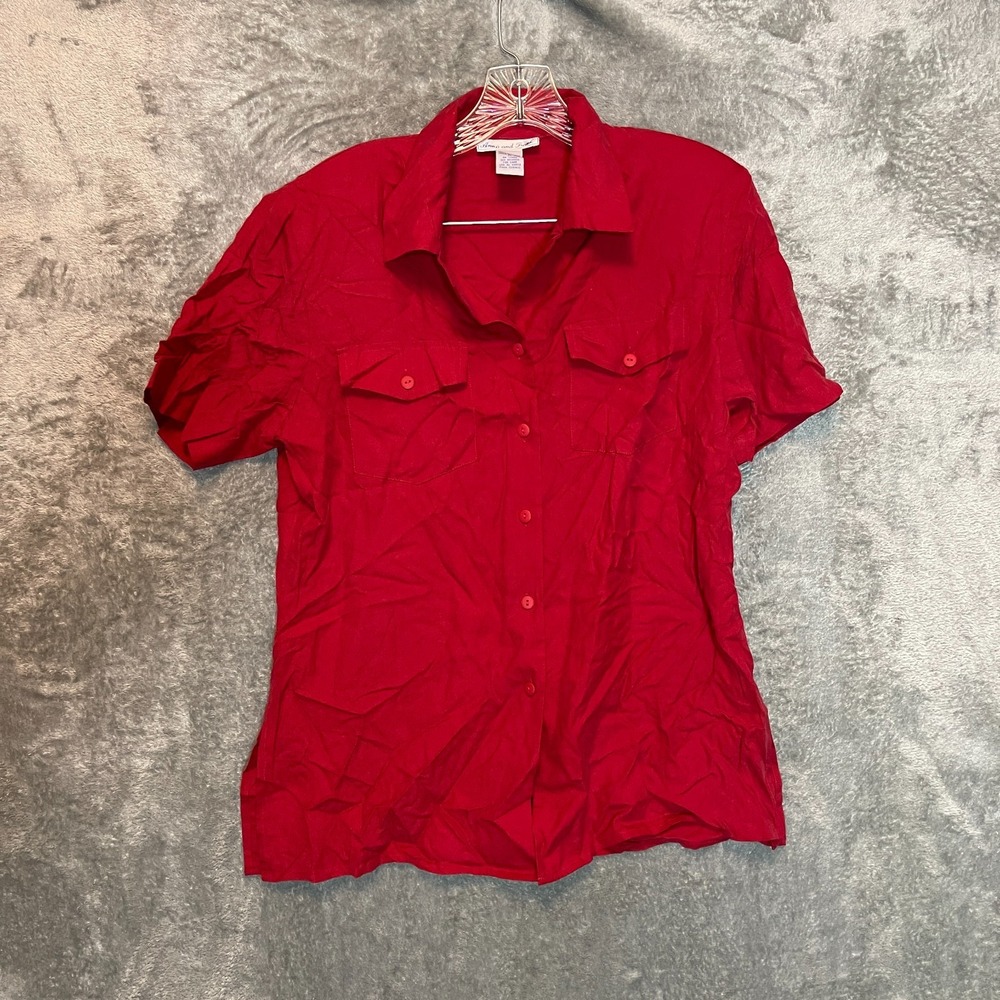 Vtg Anna & Frank Women Size M Red Silk Button Blouse Quiet Luxury Minimalist